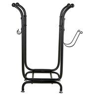 MyGift Firewood Rack, Log Holder with Starter Wood Storage &amp; Tool Hooks, Black N4