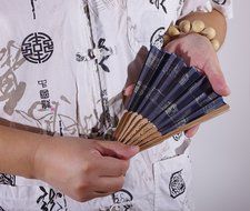 Salutto Hand Fan with Beautiful Fabric Printed (Grey Totem) N22