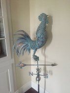 LARGE Handcrafted 3 Dimensional Crowing ROOSTER Weathervane Copper Patina Finish N3