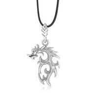 New Silver Stainless Steel Dragon Pendant Men Necklace With Leather Chain