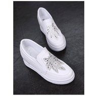 Spritech(TM) Women Girl Summer PU Leather Round Toe Crystal Design Platform Wedges Casual Shoes 37 Blue N5