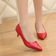 Yaheeda Women's PU Leather Pointed Closed Toe Low Kitten Heel Pumps Work Shoes N23