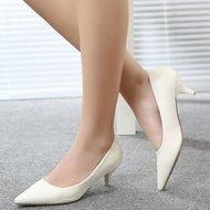 Yaheeda Women's PU Leather Pointed Closed Toe Low Kitten Heel Pumps Work Shoes N24