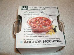 Anchor Hocking Oven Basics Set of Two 1.5 Cup 12 oz Casserole Dishes and Covers