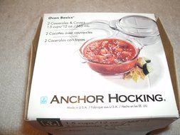 Anchor Hocking Oven Basics Set of Two 1.5 Cup 12 oz Casserole Dishes and Covers N2