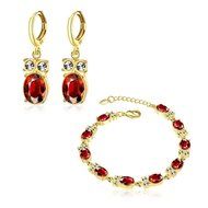 Yaheeda Owl Golden Cubic Zirconia Platinum Plated Wedding Bracelet Earrings Set for Brides or Bridesmaids N2