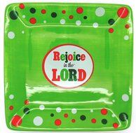 Rejoice in the Lord 6&quot; X 6&quot; Ceramic Tidbit Tray - Green with Dots