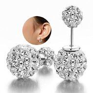 Fashion Womens 925 sterling Silver Double Crystal Ball Ear Stud Earrings Jewelry N7