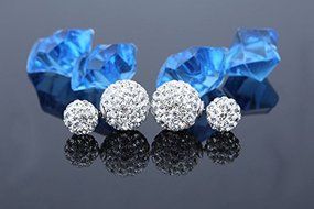 Fashion Womens 925 sterling Silver Double Crystal Ball Ear Stud Earrings Jewelry N8