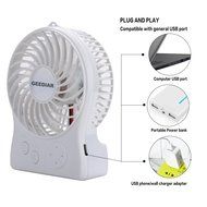Portable Mini USB Fan GEEDIAR 3 Speed Control Rechargeable Table Desk Fan with LED light White