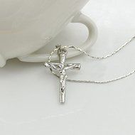 New Silver Tone Crucifix Cross Jesus Pendant Necklace Chain N4