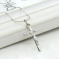 New Silver Tone Crucifix Cross Jesus Pendant Necklace Chain N5