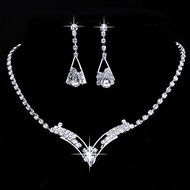 Crystal Bridesmaid Silver Necklace Earrings Set Wedding Bridal Fashion Jewelry N3