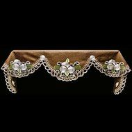 19" X 90" Wide Fireplace Mantel Scarf with White Daisy on Brown Linen and Cut Work