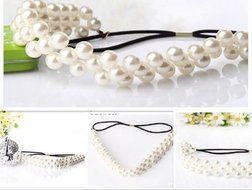 Handmade Bling Inlay Pearl Beaded Headband HairBand Hair Rubber Band Accessories N5