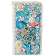 Spritech(TM) PU Leather Bling Phone Case For ZTE ZMAX Z970,Handmade Blue Crystal White Flower Accessary Design... N6