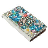 Spritech(TM) PU Leather Bling Phone Case For ZTE ZMAX Z970,Handmade Blue Crystal White Flower Accessary Design... N7