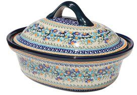 Polish Pottery Oval Casserole Dish From Zaklady Ceramiczne Boleslawiec #1158-du157 Unikat Pattern, Height: 7.6...