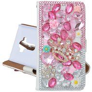 Spritech(TM) PU Leather Bling Phone Case For ZTE ZMAX Z970,Handmade Blue Crystal White Flower Accessary Design... N12
