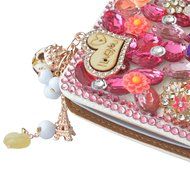 Spritech(TM) PU Leather Bling Phone Case For ZTE ZMAX Z970,Handmade Blue Crystal White Flower Accessary Design... N13