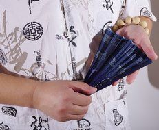 Salutto Hand Fan with Beautiful Fabric Printed (Grey Totem) N24