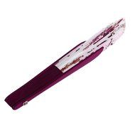 Wood Rib Seashell Shape Flower Printed Folding Hand Fan White Burgundy N2