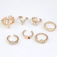 7pcs Women Popular Crystal Bowknot Knuckle Midi Mid Finger Tip Stacking Ring Set