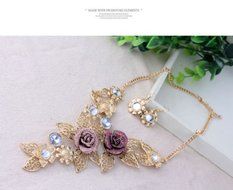 Women Fashion Jewelry Pendant Crystal Choker Chunky Statement Chain Bib Necklace