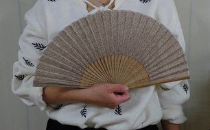 Salutto Hand Fan with Beautiful Fabric Printed (Grey Totem) N31