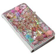 Spritech(TM) PU Leather Bling Phone Case For ZTE ZMAX Z970,Handmade Blue Crystal White Flower Accessary Design... N15