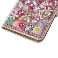 Spritech(TM) PU Leather Bling Phone Case For ZTE ZMAX Z970,Handmade Blue Crystal White Flower Accessary Design... N16