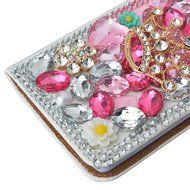 Spritech(TM) PU Leather Bling Phone Case For ZTE ZMAX Z970,Handmade Blue Crystal White Flower Accessary Design... N17