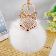 AutumnFall Fox Fur Ball with Artificial Fox Head Inlay Pearl Rhinestone Key Chain (Brown) N5