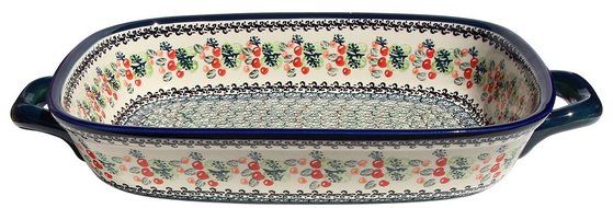 Polish Pottery Baking Dish with Handles From Zaklady Ceramiczne Boleslawiec #1345-du158 Unikat Pattern, Depth:...