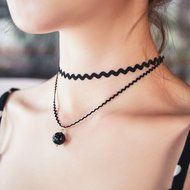 Charm Gothic Black Lace Retro Choker Collar Necklace Jewelry Lace Bead Pendant