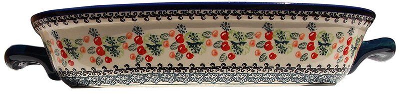 Polish Pottery Baking Dish with Handles From Zaklady Ceramiczne Boleslawiec #1345-du158 Unikat Pattern, Depth:... N2