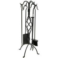 WoodEze FT3501A 5 Piece Black Spiral Design Fireplace Tool Set N4