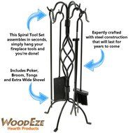 WoodEze FT3501A 5 Piece Black Spiral Design Fireplace Tool Set N5