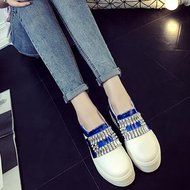 Spritech(TM) Women Girl Summer PU Leather Round Toe Crystal Design Platform Wedges Casual Shoes 37 Blue N16