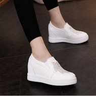 Spritech(TM) Women Girl Summer PU Leather Round Toe Crystal Design Platform Wedges Casual Shoes 37 Blue N17