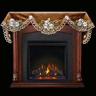 19" X 90" Wide Fireplace Mantel Scarf with White Daisy on Brown Linen and Cut Work N3