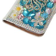 Spritech(TM) PU Leather Bling Phone Case For ZTE ZMAX Z970,Handmade Blue Crystal White Flower Accessary Design... N20