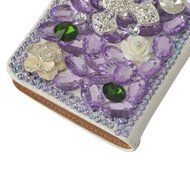 Spritech(TM) PU Leather Bling Phone Case For ZTE ZMAX Z970,Handmade Blue Crystal White Flower Accessary Design... N21