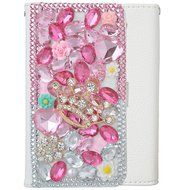 Spritech(TM) PU Leather Bling Phone Case For ZTE ZMAX Z970,Handmade Blue Crystal White Flower Accessary Design... N23
