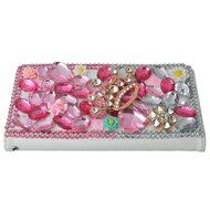 Spritech(TM) PU Leather Bling Phone Case For ZTE ZMAX Z970,Handmade Blue Crystal White Flower Accessary Design... N24