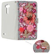 Spritech(TM) PU Leather Bling Phone Case For ZTE ZMAX Z970,Handmade Blue Crystal White Flower Accessary Design... N28