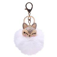 AutumnFall Fox Fur Ball with Artificial Fox Head Inlay Pearl Rhinestone Key Chain (Brown) N7