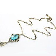Fashion Hollow Sweater chain Blue Crystal Dangle Necklace Waterdrop Retro