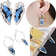 Fashion Rhinestone New Crystal Blue Butterfly Hoop Silver Earrings For Women