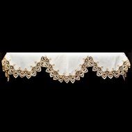19" X 90" Wide Fireplace Mantel Scarf with Gold Beige Lace on White N2